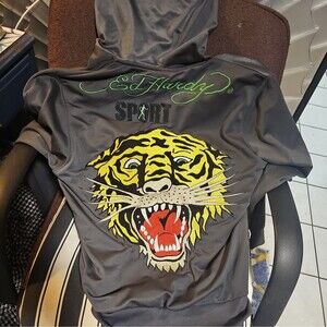 vintage ed hardy sport dri fit zip up tiger hoodie size medium